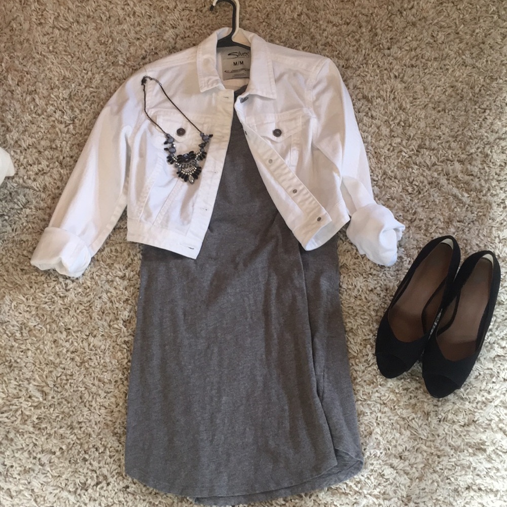 white cropped jean jacket.